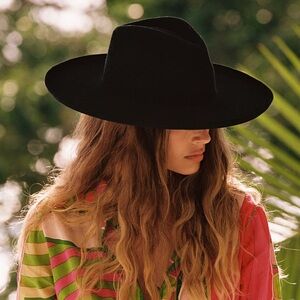 NWOT Lack Of Color Melodic Fedora Wool Wide Brim Black Size Large (59cm)